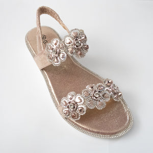 Rose Gold Floral-Embellished Strap Sandals