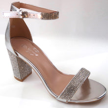 Load image into Gallery viewer, Silver Crystal Block Heel Sandals
