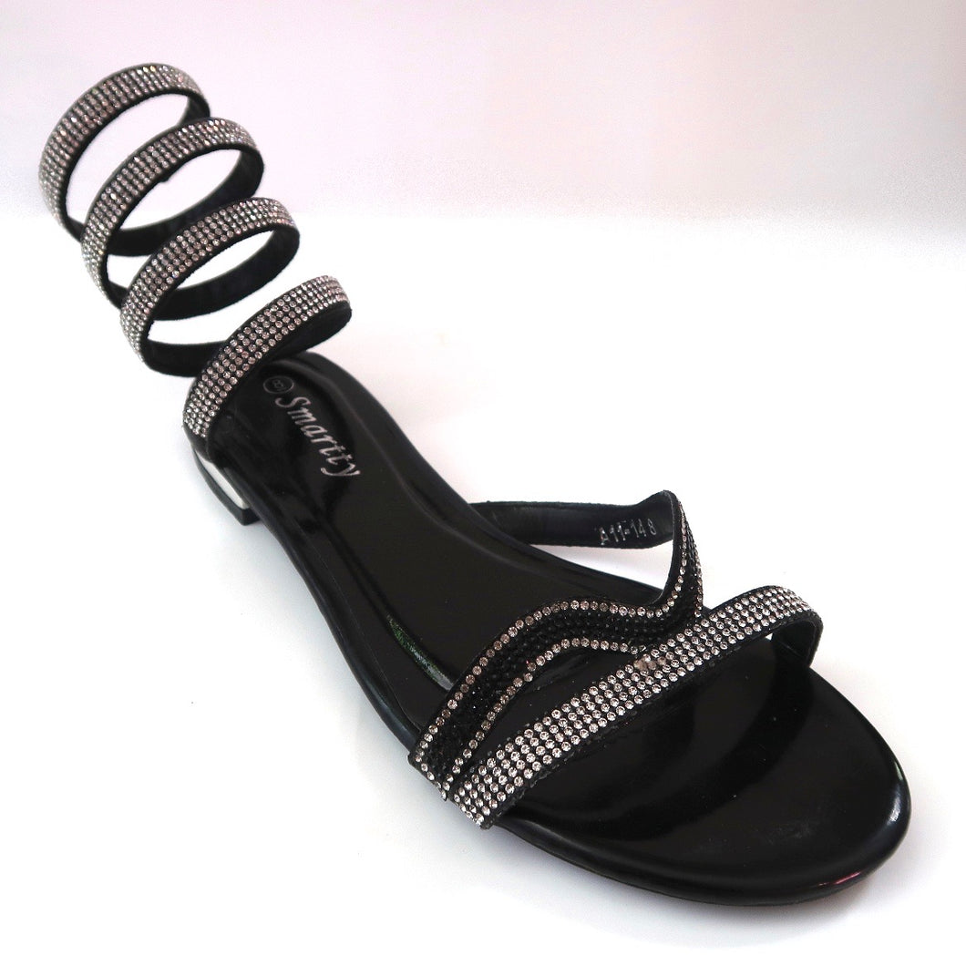 Black Spiral Wraparound Ankle Sandals