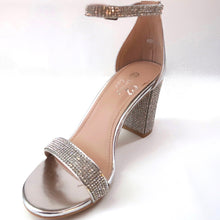 Load image into Gallery viewer, Silver Crystal Block Heel Sandals
