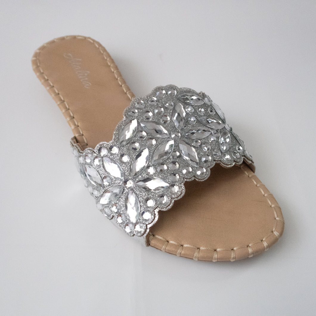 Silver Crystal Embellished Slip-on Sandal
