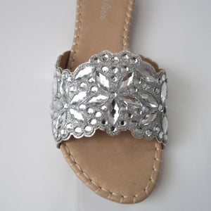 Silver Crystal Embellished Slip-on Sandal
