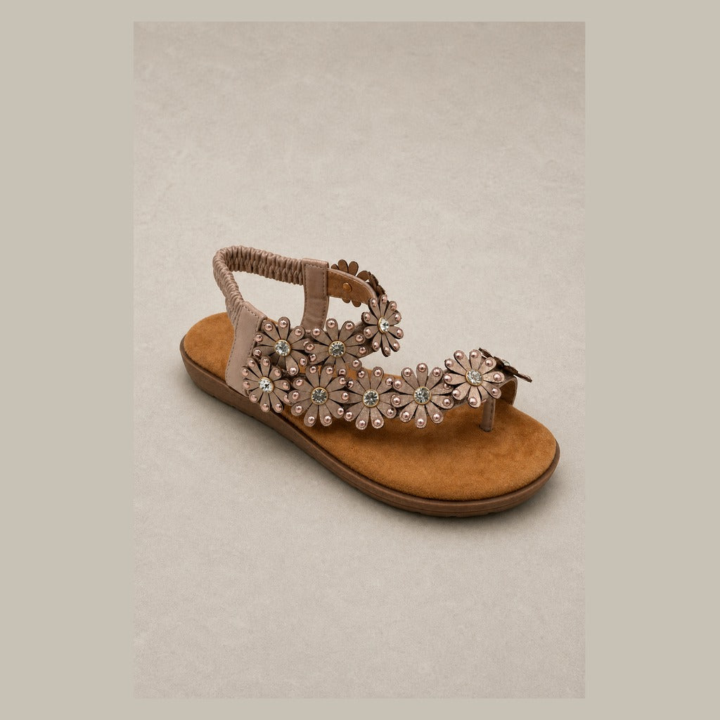 Blossom Daisy T-Strap Sandal with Crystal Embellishments