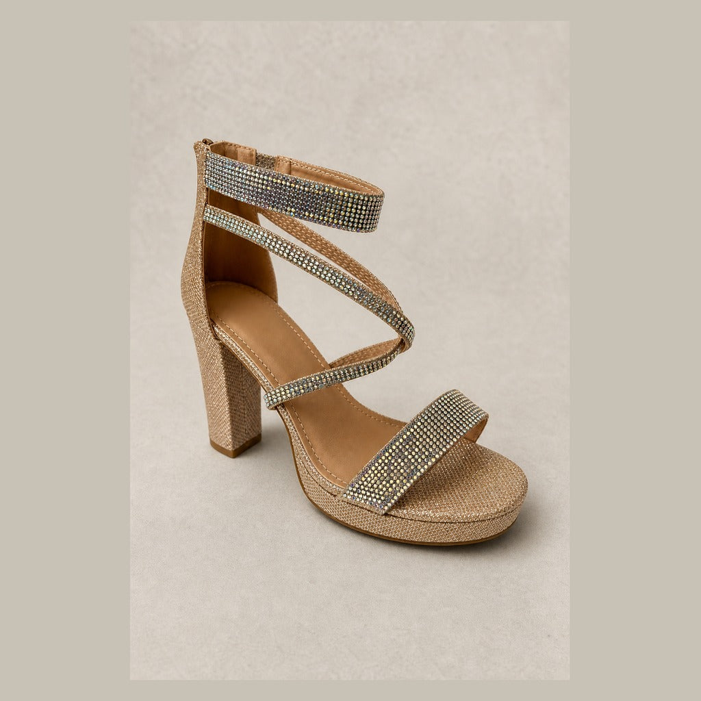 Platform Strappy Sandal Heel with Crystal Embellishments (Gold/Silver/Black)