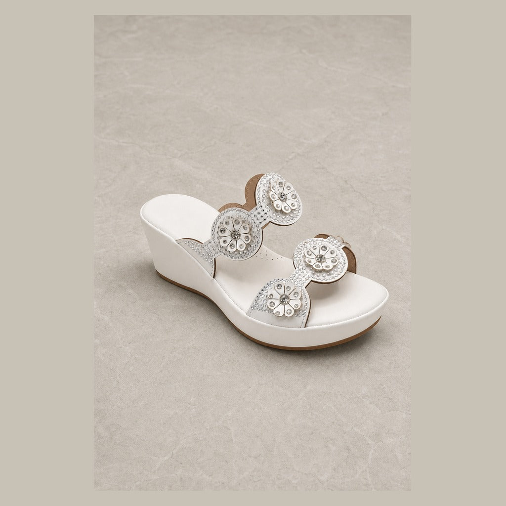 Pure Elegance Platform Slide with Crystal Medallion Embellishments