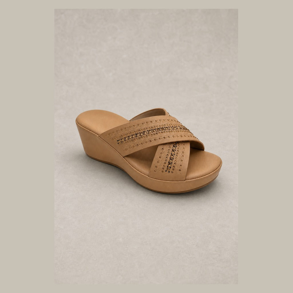 Rhinestone Crisscross Comfort Wedge