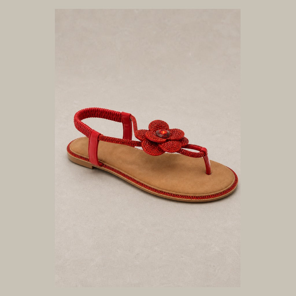 Ruby Bloom Elastic Strap Sandal with Crystal Floral Detail