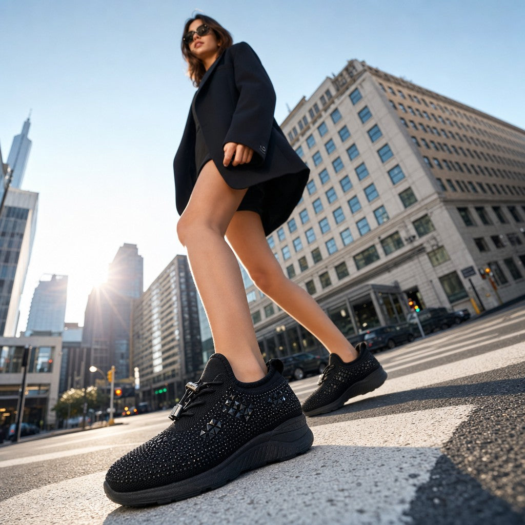 Crystal-Embellished Lace-Up Gym Shoes editorial lookbook image